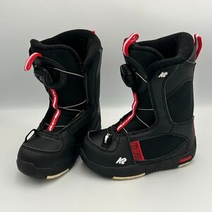K2 Mini Turbo Snowboard Boots Youth US SZ 9 Black Red Light Up Snowboarding Warm